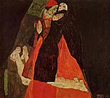 Egon Schiele Famous Paintings - Cardinal and Nun